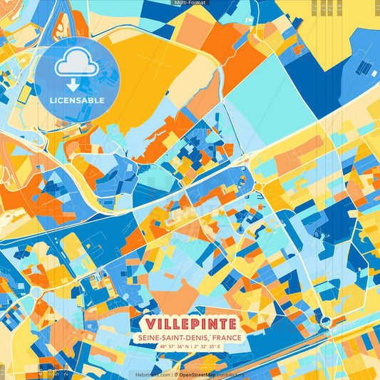 Villepinte, Seine-Saint-Denis, France blue and orange vector art map template
