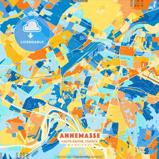 Annemasse, Haute-Savoie, France blue and orange vector art map template