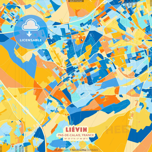 Liévin, Pas-de-Calais, France blue and orange vector art map template