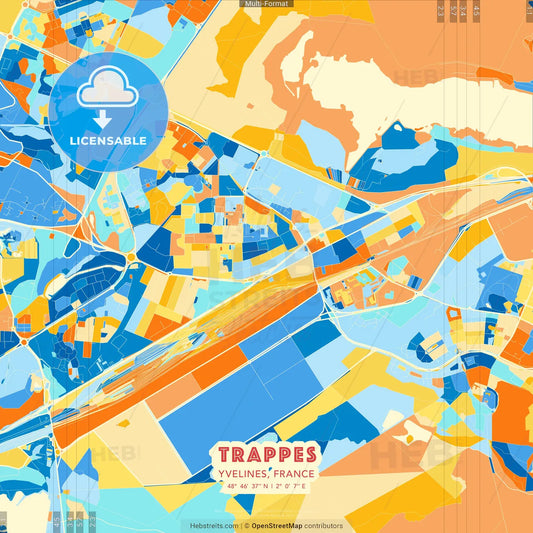 Trappes, Yvelines, France blue and orange vector art map template