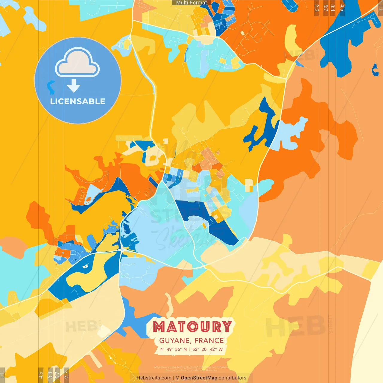 Matoury, Guyane, France blue and orange vector art map template