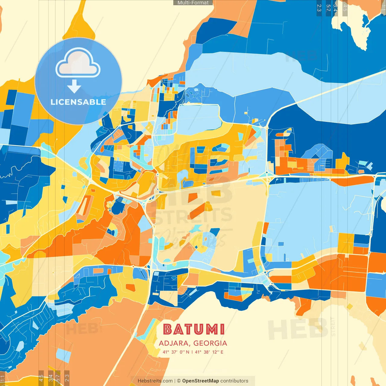 Batumi, Adjara, Georgia blue and orange vector art map template