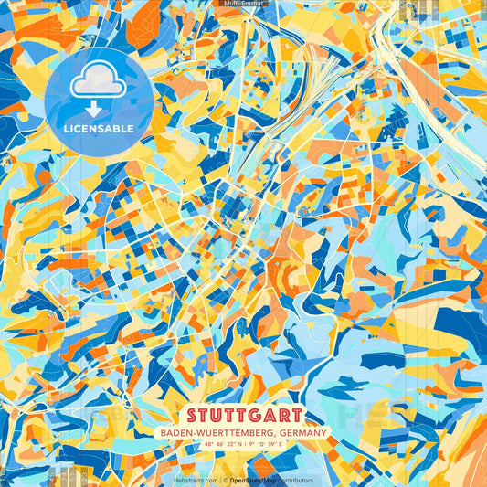 Stuttgart, Baden-Wuerttemberg, Germany blue and orange vector art map template