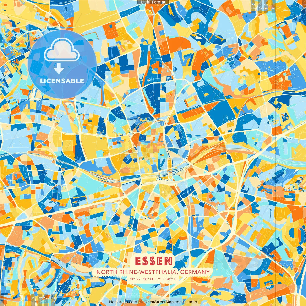 Essen, North Rhine-Westphalia, Germany blue and orange vector art map template