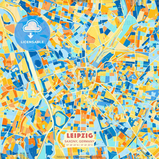 Leipzig, Saxony, Germany blue and orange vector art map template