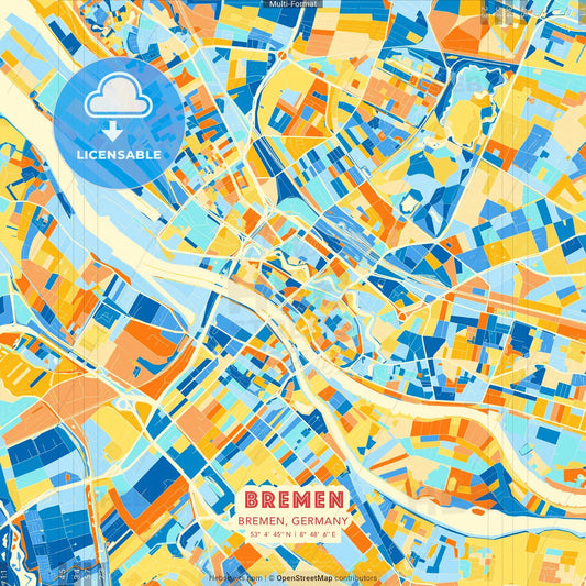 Bremen, Bremen, Germany blue and orange vector art map template