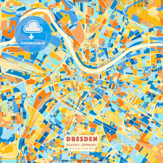 Dresden, Saxony, Germany blue and orange vector art map template