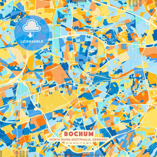 Bochum, North Rhine-Westphalia, Germany blue and orange vector art map template