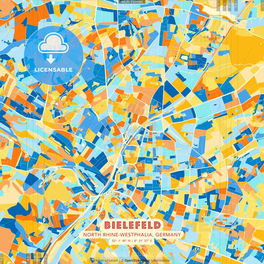 Bielefeld, North Rhine-Westphalia, Germany blue and orange vector art map template