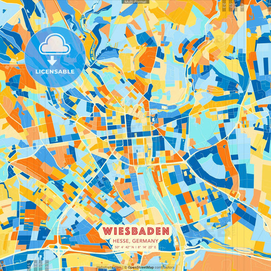 Wiesbaden, Hesse, Germany blue and orange vector art map template
