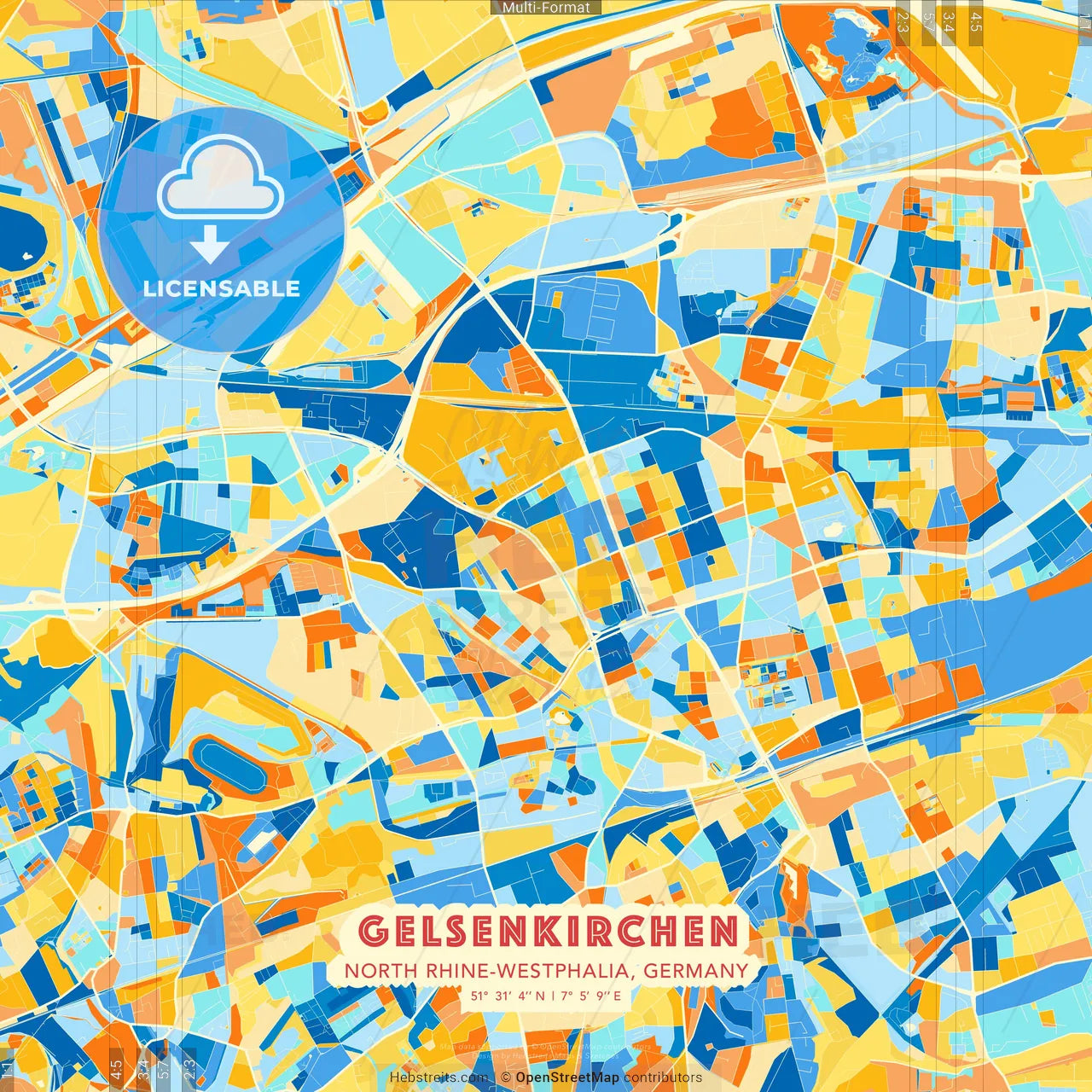 Gelsenkirchen, North Rhine-Westphalia, Germany blue and orange vector art map template