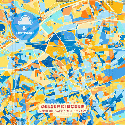 Gelsenkirchen, North Rhine-Westphalia, Germany blue and orange vector art map template