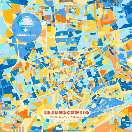 Braunschweig, Lower Saxony, Germany blue and orange vector art map template