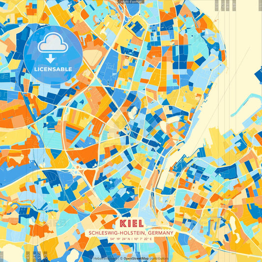 Kiel, Schleswig-Holstein, Germany blue and orange vector art map template