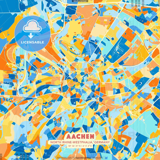 Aachen, North Rhine-Westphalia, Germany blue and orange vector art map template