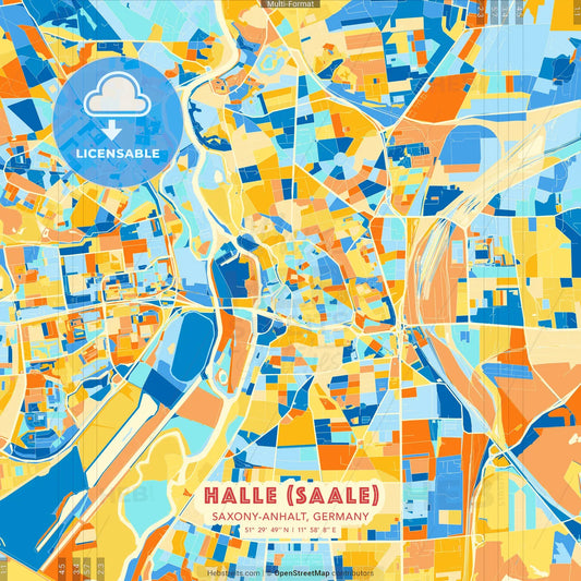 Halle (Saale), Saxony-Anhalt, Germany blue and orange vector art map template