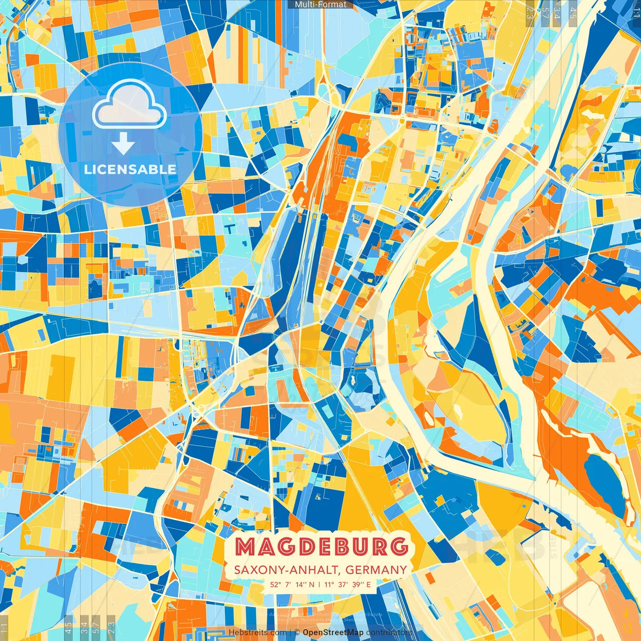 Magdeburg, Saxony-Anhalt, Germany blue and orange vector art map template