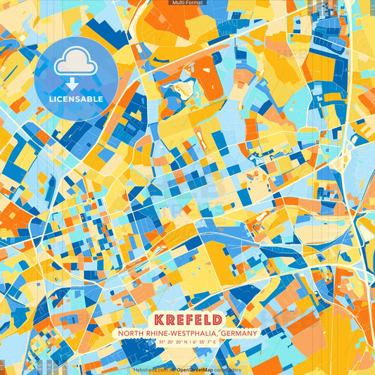 Krefeld, North Rhine-Westphalia, Germany blue and orange vector art map template