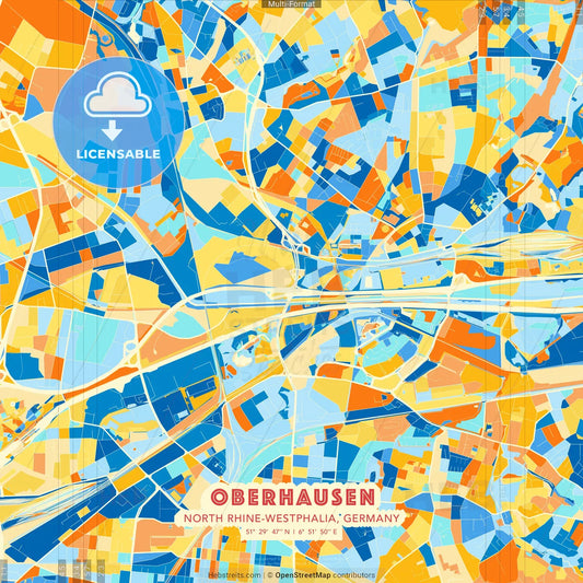 Oberhausen, North Rhine-Westphalia, Germany blue and orange vector art map template