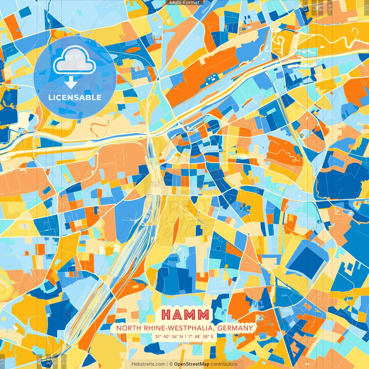Hamm, North Rhine-Westphalia, Germany blue and orange vector art map template