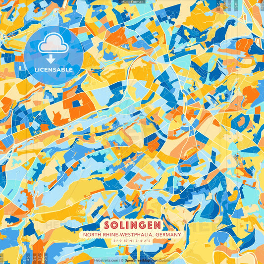 Solingen, North Rhine-Westphalia, Germany blue and orange vector art map template