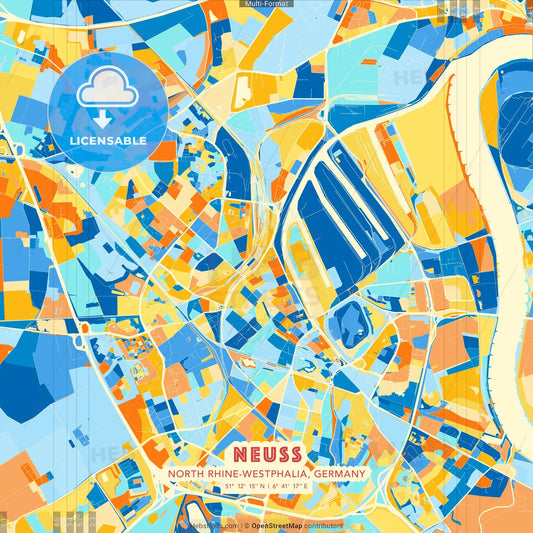 Neuss, North Rhine-Westphalia, Germany blue and orange vector art map template