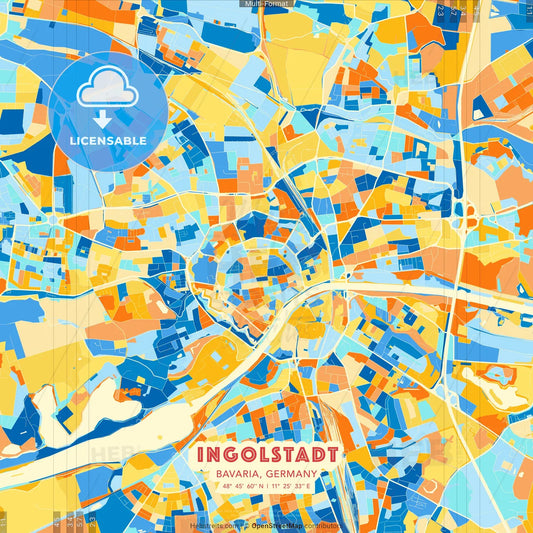 Ingolstadt, Bavaria, Germany blue and orange vector art map template