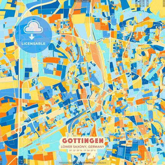 Gottingen, Lower Saxony, Germany blue and orange vector art map template