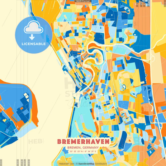Bremerhaven, Bremen, Germany blue and orange vector art map template