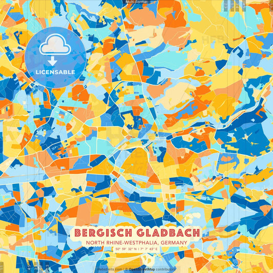 Bergisch Gladbach, North Rhine-Westphalia, Germany blue and orange vector art map template