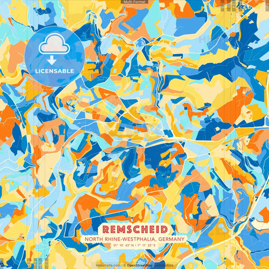 Remscheid, North Rhine-Westphalia, Germany blue and orange vector art map template