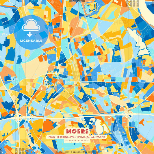Moers, North Rhine-Westphalia, Germany blue and orange vector art map template