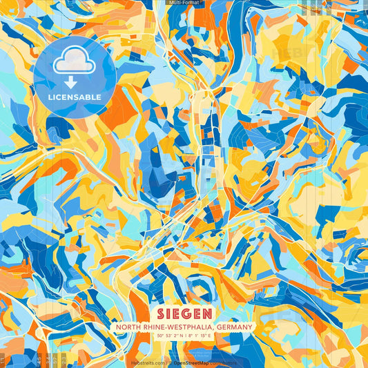 Siegen, North Rhine-Westphalia, Germany blue and orange vector art map template