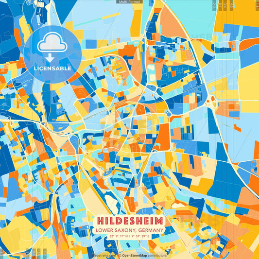 Hildesheim, Lower Saxony, Germany blue and orange vector art map template