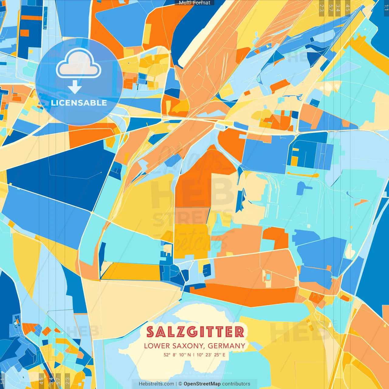 Salzgitter, Lower Saxony, Germany blue and orange vector art map template