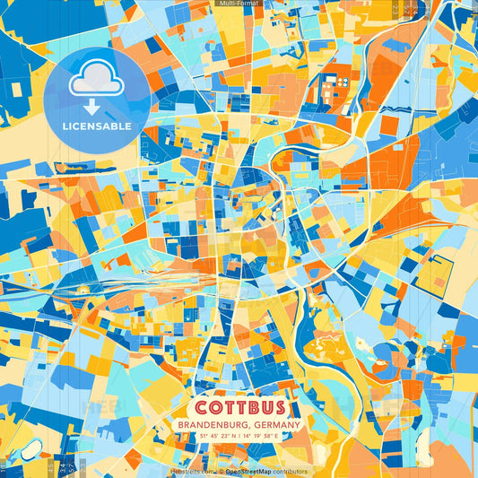 Cottbus, Brandenburg, Germany blue and orange vector art map template