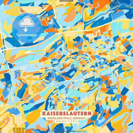 Kaiserslautern, Rheinland-Pfalz, Germany blue and orange vector art map template