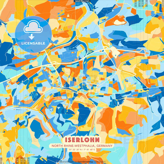 Iserlohn, North Rhine-Westphalia, Germany blue and orange vector art map template