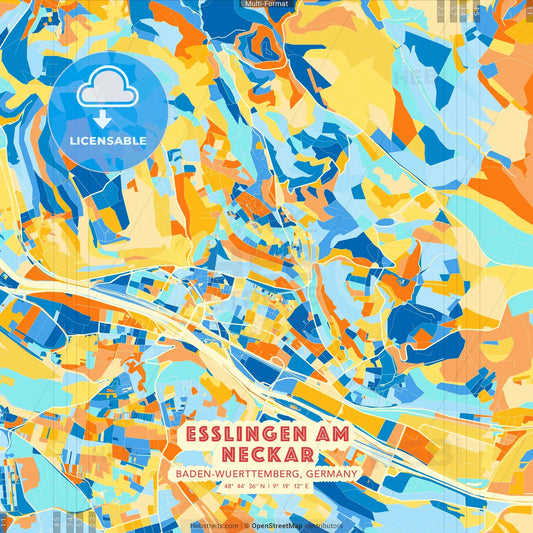 Esslingen am Neckar, Baden-Wuerttemberg, Germany blue and orange vector art map template