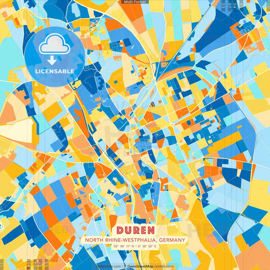 Duren, North Rhine-Westphalia, Germany blue and orange vector art map template