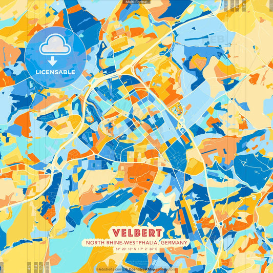 Velbert, North Rhine-Westphalia, Germany blue and orange vector art map template