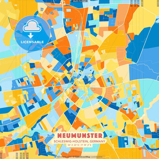 Neumunster, Schleswig-Holstein, Germany blue and orange vector art map template