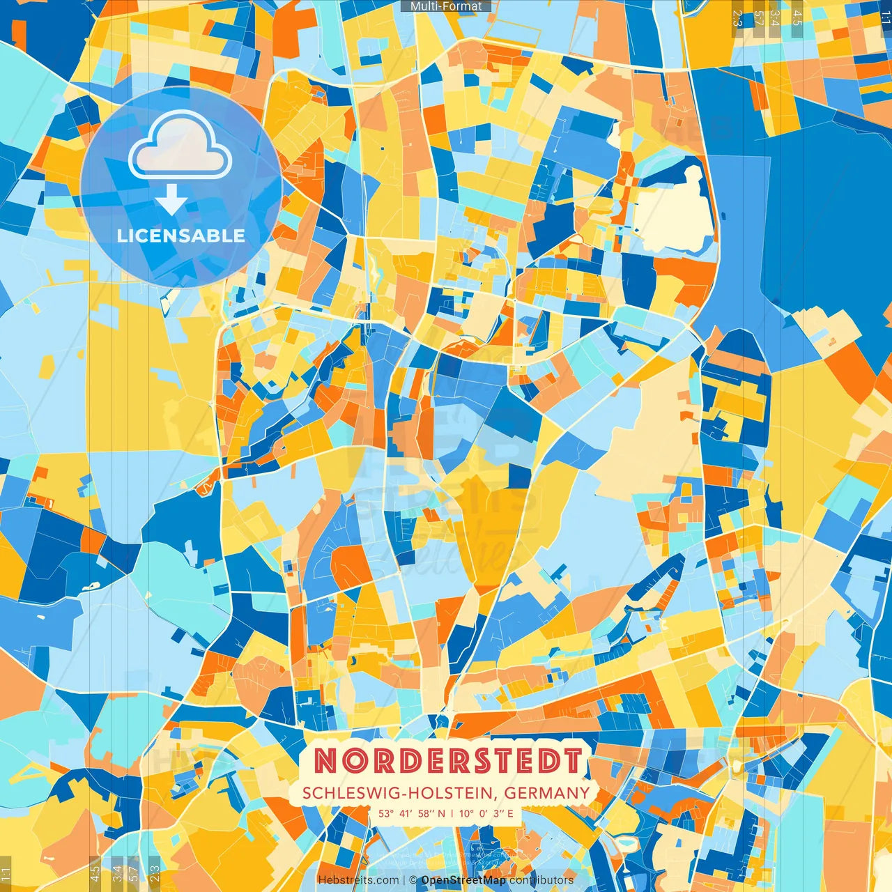 Norderstedt, Schleswig-Holstein, Germany blue and orange vector art map template