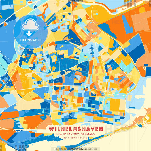 Wilhelmshaven, Lower Saxony, Germany blue and orange vector art map template