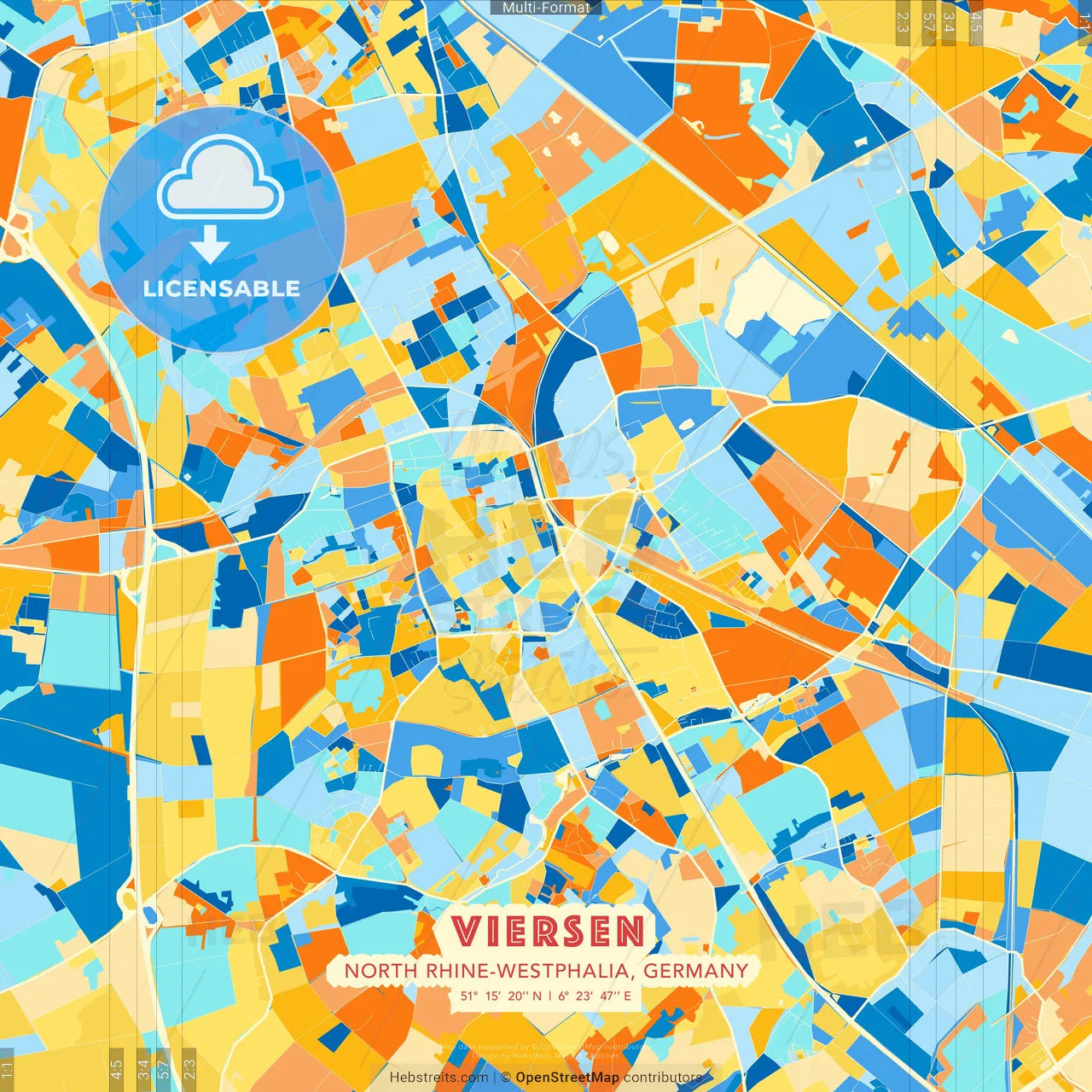 Viersen, North Rhine-Westphalia, Germany blue and orange vector art map template