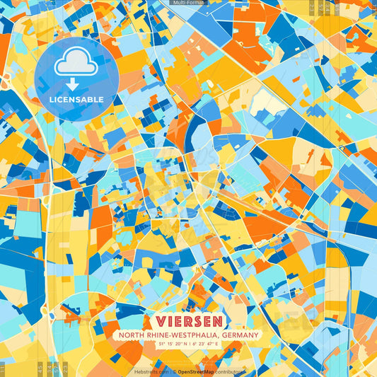 Viersen, North Rhine-Westphalia, Germany blue and orange vector art map template