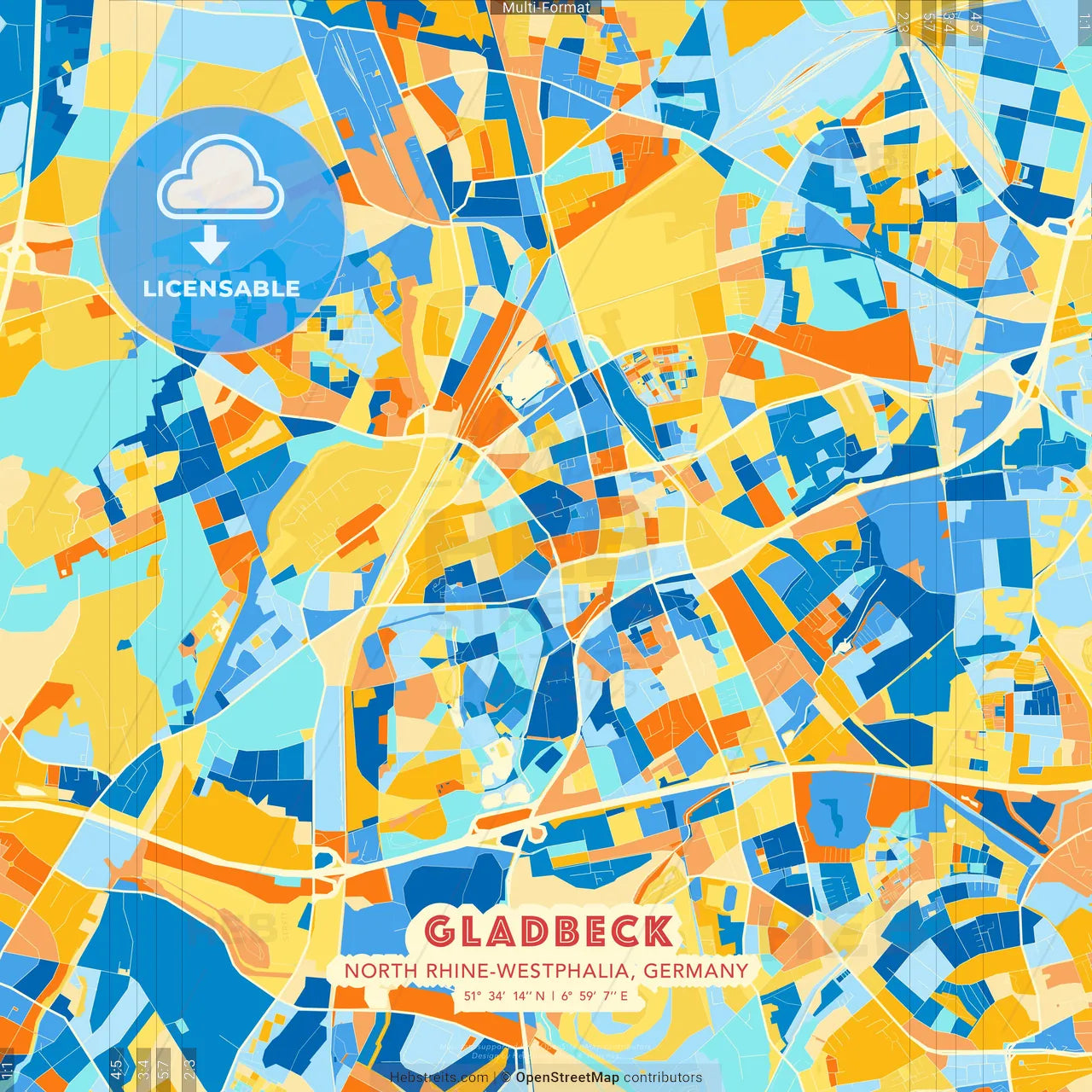 Gladbeck, North Rhine-Westphalia, Germany blue and orange vector art map template