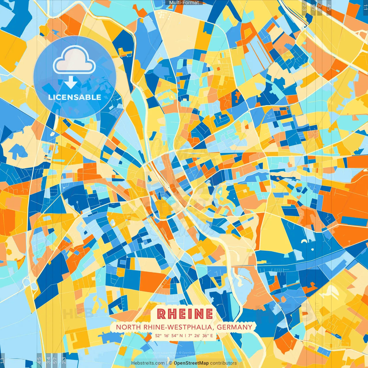 Rheine, North Rhine-Westphalia, Germany blue and orange vector art map template