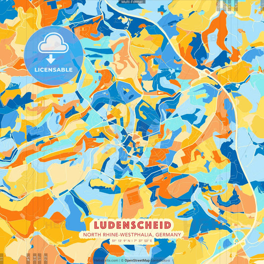 Ludenscheid, North Rhine-Westphalia, Germany blue and orange vector art map template