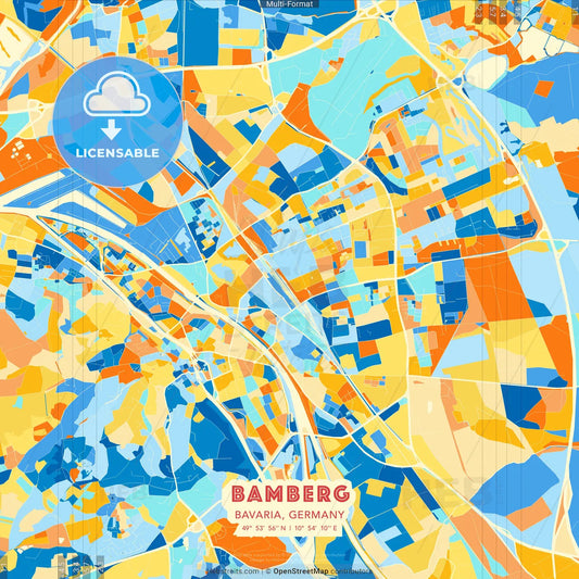 Bamberg, Bavaria, Germany blue and orange vector art map template